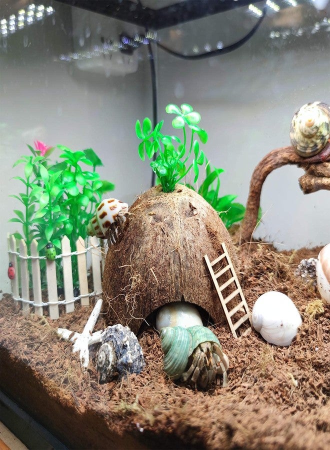 SINKOO Hermit Crab Shells Natural Coconut Shell Hut Artificial Plants 19 PCS Decoration Supplies House Tank - Image 2